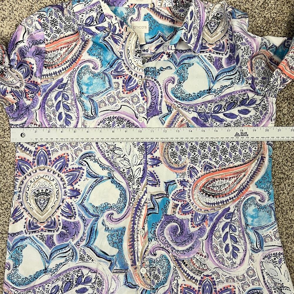 Chico's Women's M Boho Artsy Coastal Resortwear Vacation Paisley Print Blouse - Picture 11 of 13
